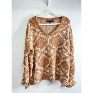 Hyfve Pullover Sweater Womens Size Large Bohemian Tan Destructed Popcorn Knit